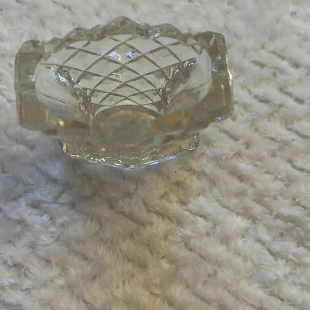 Vintage Bohemian Toothpick Holder Czech Diamond Pattern Fan Shape Collectible